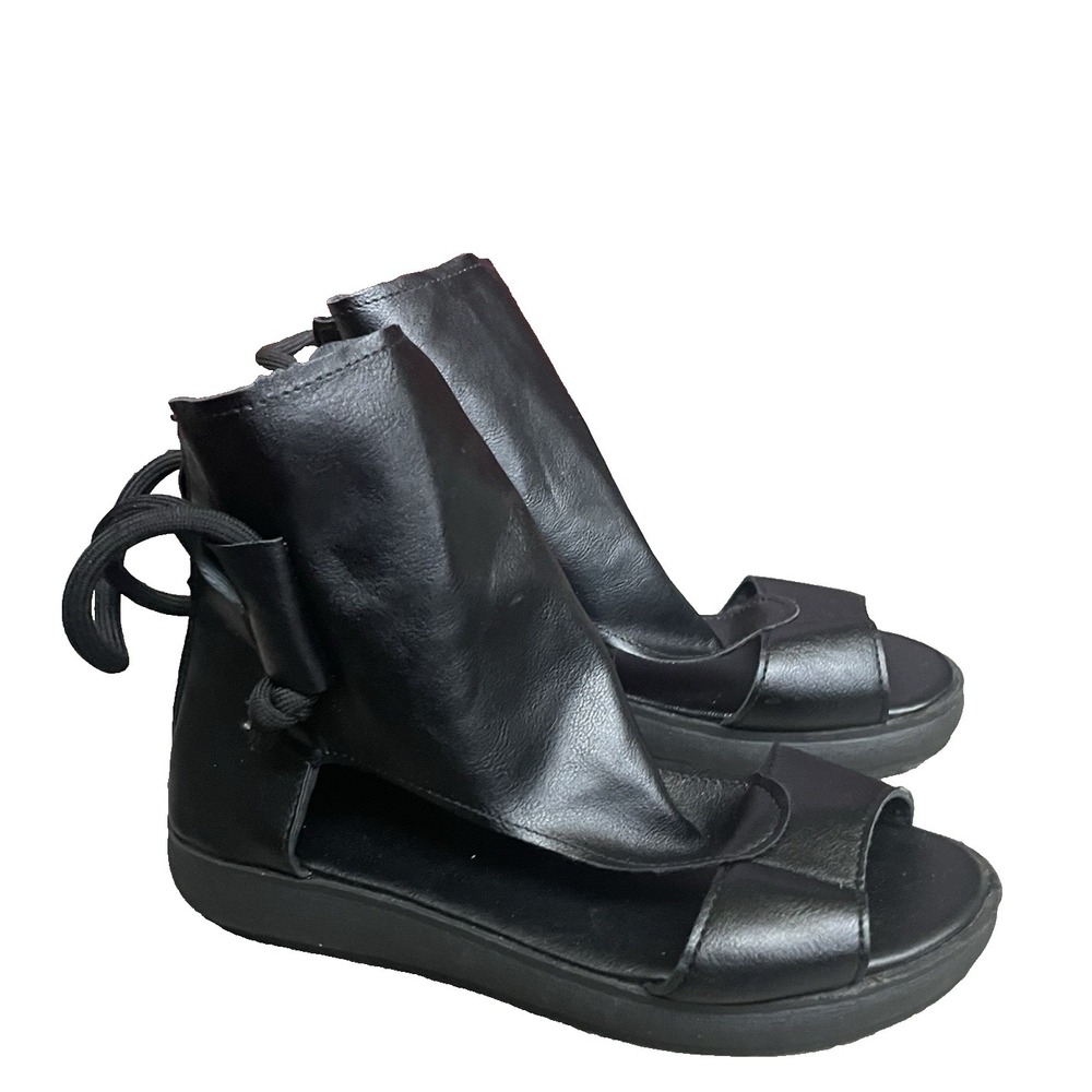 Summer Women's High Top PU Leather Open Toe Black Boot Gladiator Sandals Size 8M